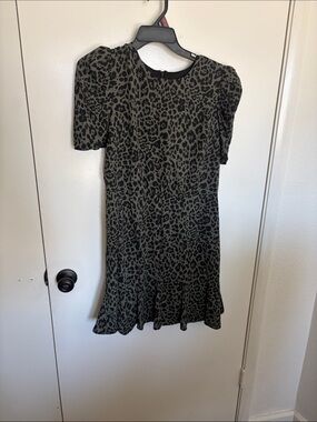 Express Olive Green and Black Leopard Print Short Sleeve Dress